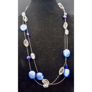 Vintage Necklace Venetian Silver Foiled Cobalt Blue Sterling Silver Caged Beads